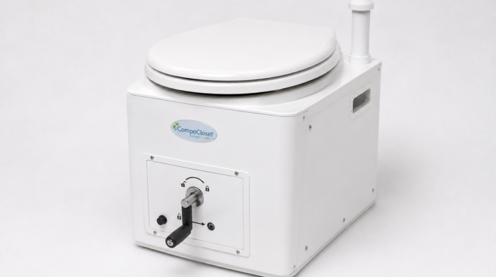 The CompoCloset Cuddy composting toilet's boxy, bench-friendly design